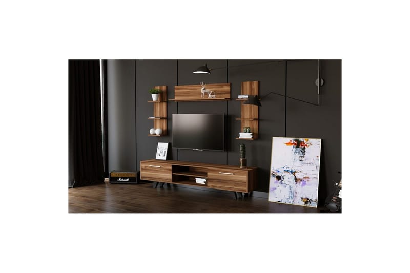 Zyrosen Golvstående Tv Bänk 180 cm med Förvaring i Ljust Trä - Brun - Möbler - Tv möbel & mediamöbel - TV bänk & mediabänk