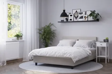 Billingen Komplett Sängpaket – Kontinentalsäng 120x200 cm i Tyg med Sänggavel + Bäddmadrass med Fasthetsgrad Medium - Beige - Möbler - Säng - Enkelsäng