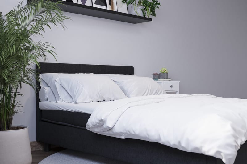 Billingen Komplett Sängpaket – Kontinentalsäng 120x200 cm i Tyg med Sänggavel + Bäddmadrass med Fasthetsgrad Medium - Svart - Möbler - Säng - Enkelsäng