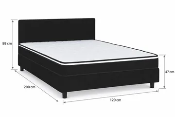 Billingen Komplett Sängpaket – Kontinentalsäng 120x200 cm i Tyg med Sänggavel + Bäddmadrass med Fasthetsgrad Medium - Svart - Möbler - Säng - Enkelsäng