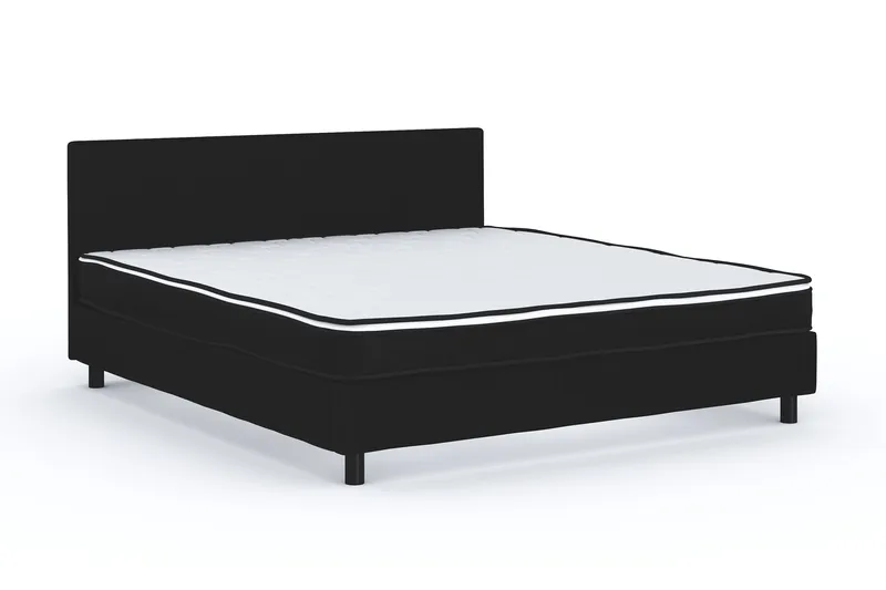Billingen Komplett Sängpaket – Kontinentalsäng 160x200 cm i Tyg med Sänggavel + Bäddmadrass med Fasthetsgrad Medium - Svart - Möbler - Säng - Enkelsäng