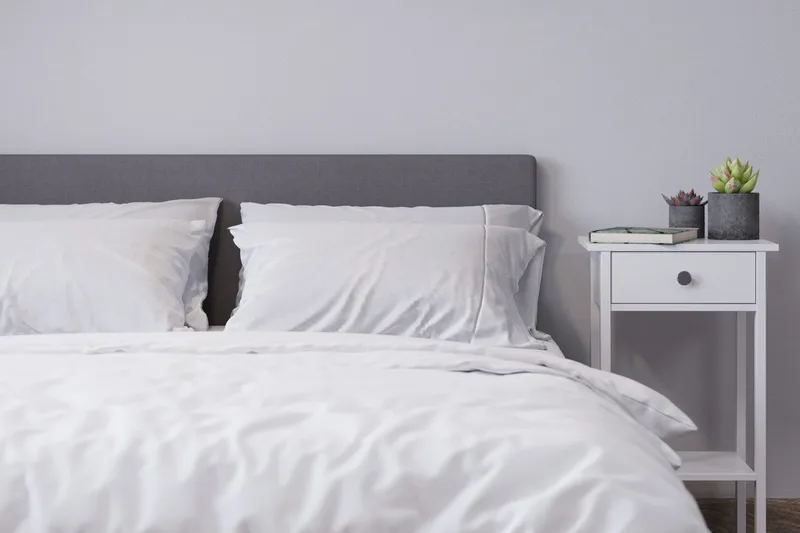 Billingen Komplett Sängpaket – Kontinentalsäng 90x200 cm i Tyg med Sänggavel + Bäddmadrass med Fasthetsgrad Medium - Grå - Möbler - Säng - Kontinentalsäng