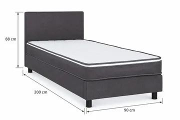 Billingen Komplett Sängpaket – Kontinentalsäng 90x200 cm i Tyg med Sänggavel + Bäddmadrass med Fasthetsgrad Medium - Grå - Möbler - Säng - Kontinentalsäng