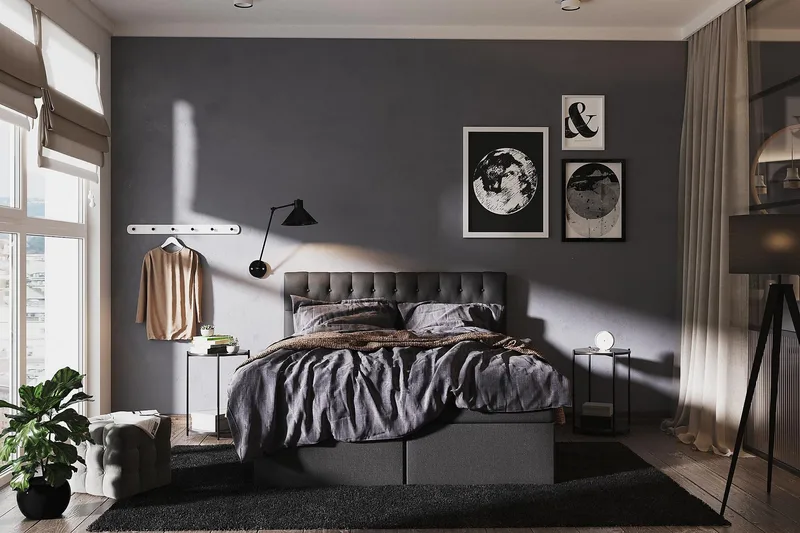 Boxy Box Bed 160x200 cm - Svart/Grå - Möbler - Säng - Komplett sängpaket