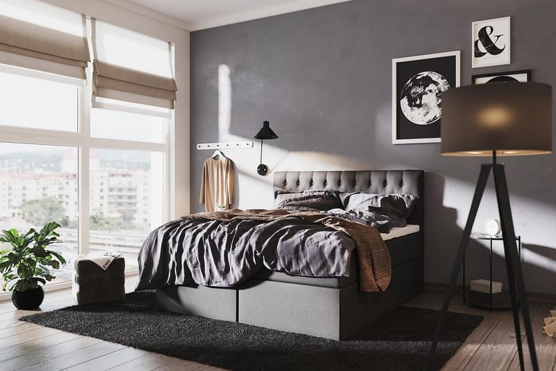 Boxy Box Bed 160x200 cm - Svart/Grå - Möbler - Säng - Komplett sängpaket