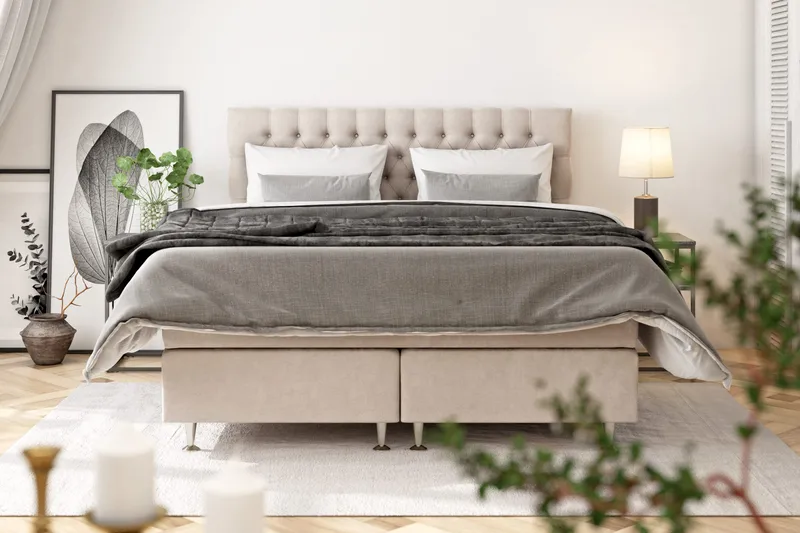 Celine Sängpaket 140x200cm - Beige / Sammet - Möbler - Säng - Komplett sängpaket
