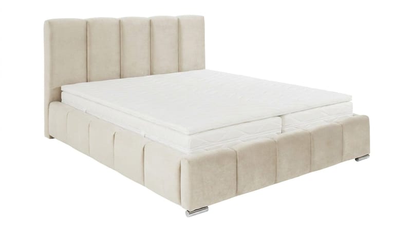 Cleaton Sängram 160x200 cm med Förvaring HVILA Resårmadrass och Bäddmadrass i Latex med Tvättbar klädsel, Beige/Vit