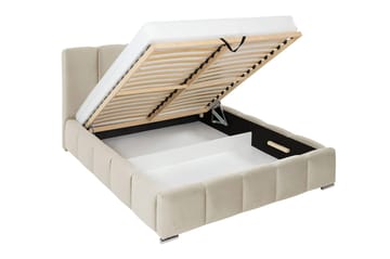 Cleaton Sängram 160x200 cm med Förvaring HVILA Skummadrass och Bäddmadrass i Polysterskum Vändbar Sommar & Vintersida och Tvättbar klädsel - Beige/Vit - Möbler - Säng - Komplett sängpaket