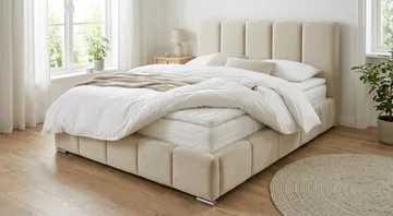 Cleaton Sängram 160x200 cm med Förvaring HVILA Pocketresårmadrass och Bäddmadrass i Latex med Tvättbar klädsel - Beige/Vit - Möbler - Säng - Komplett sängpaket