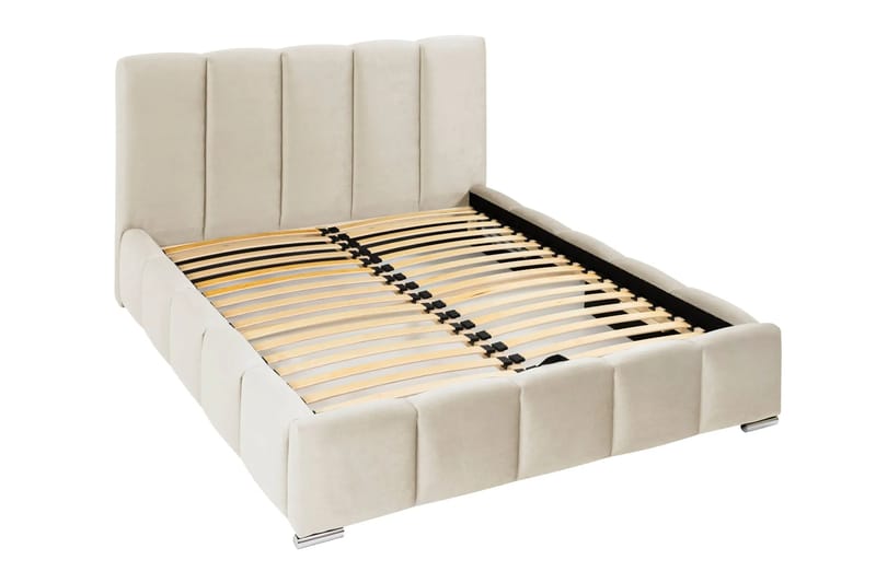 Cleaton Sängram 160x200 cm med Förvaring HVILA Pocketresårmadrass och Bäddmadrass i Latex med Tvättbar klädsel - Beige/Vit - Möbler - Säng - Komplett sängpaket