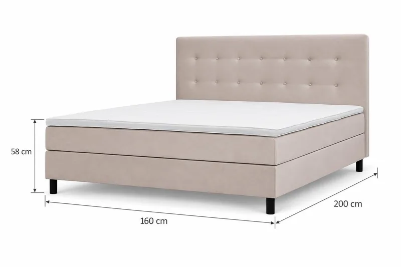 Dream Komplett Sängpaket med Knappad Sänggavel och Bäddmadrass – Kontinentalsäng 160x200 cm i Tyg med Fasthetsgrad Medium - Beige - Möbler - Säng - Komplett sängpaket