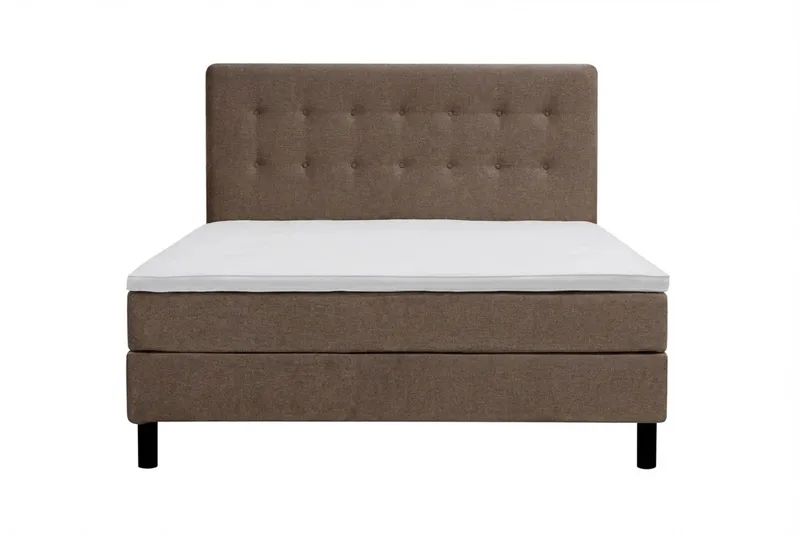 Dream Komplett Sängpaket med Knappad Sänggavel och Bäddmadrass – Kontinentalsäng 180x200 cm i Tyg med Fasthetsgrad Medium, Brun