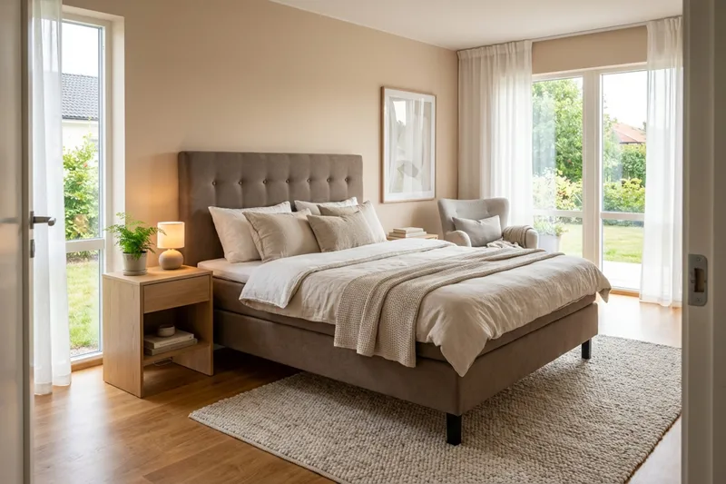 Dream Komplett Sängpaket med Knappad Sänggavel och Bäddmadrass – Kontinentalsäng 180x200 cm i Tyg med Fasthetsgrad Medium - Brun - Möbler - Säng - Komplett sängpaket
