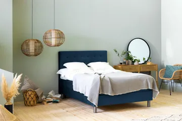 Ella Sängpaket 120x200 cm Knapp Gavel - Mörkblå/Sammet - Möbler - Säng - Komplett sängpaket