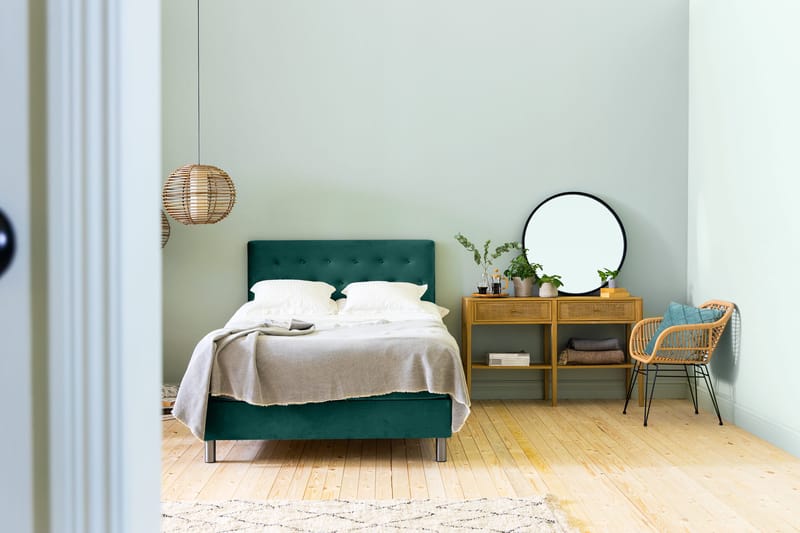Ella Sängpaket 120x200 cm Knapp Gavel - Mörkgrön/Sammet - Möbler - Säng - Komplett sängpaket