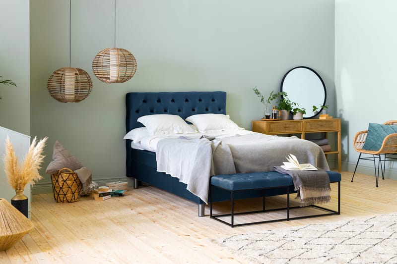 Ella Sängpaket 140x200 cm Djuphäftad Gavel - Mörkblå/Sammet - Möbler - Säng - Komplett sängpaket