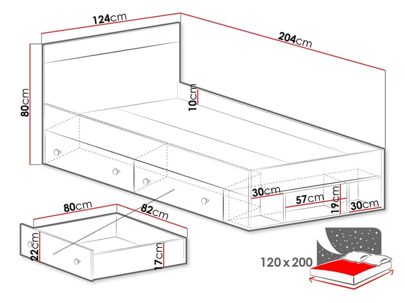 Elvaren Sängram med Förvaring 120x200 cm i Målat Trä - Svart|Vit - Möbler - Säng - Sängram & sängstomme