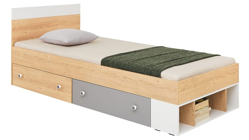 Elvaren Sängram med Förvaring 90x200 cm i Målat Trä, Svart|Vit