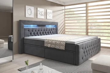 Franco Komplett S ängpaket med förvaring LED-belysning 180x200 cm - Grå / Sammet - Möbler - Säng - Sängar med förvaring