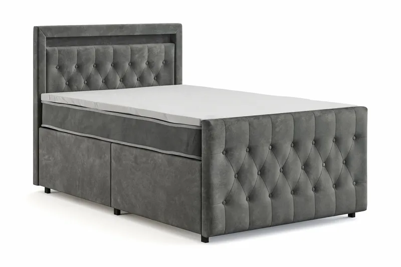 Franco Light Komplett Sängpaket med förvaring LED-belysning 120x200 cm - Grå - Möbler - Säng - Komplett sängpaket