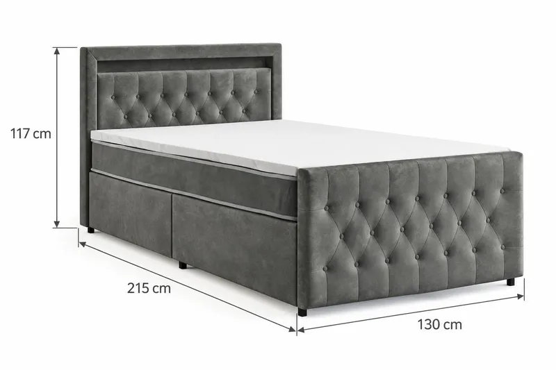 Franco Light Komplett Sängpaket med förvaring LED-belysning 120x200 cm - Grå - Möbler - Säng - Komplett sängpaket