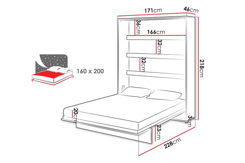 Rauk Sängskåp Fällbar Bäddbar 160x200 cm Rektangulär i Målat Trä - Vit - Möbler - Säng - Gästsäng & extrasäng - Sängskåp