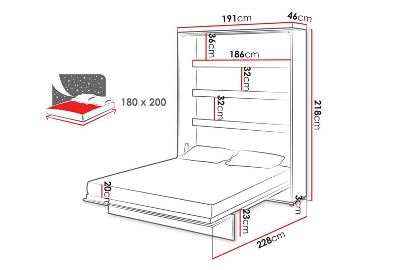 Rauk Sängskåp Fällbar Bäddbar 180x200 cm Rektangulär i Målat Trä - Vit - Möbler - Säng - Gästsäng & extrasäng - Sängskåp