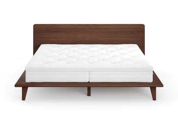 Gryning Sängram med Gavel 180x200 cm med Pocketresårmadrass och Bäddmadrass i Polyesterskum Tvättbar klädsel - Valnöt - Möbler - Säng - Sängram & sängstomme