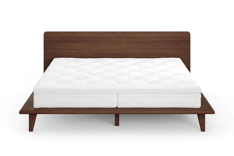 Gryning Sängram med Gavel 180x200 cm med Pocketresårmadrass och Bäddmadrass i Polyesterskum Tvättbar klädsel, Valnöt