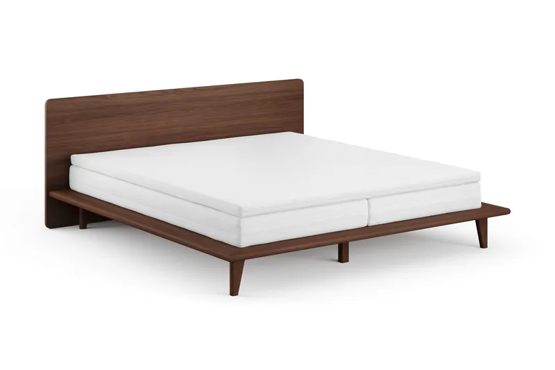 Gryning Sängram med Gavel 180x200 cm med Pocketresårmadrass 7 zoner och Bäddmadrass i Latex Tvättbar klädsel - Valnöt - Möbler - Säng - Sängram & sängstomme