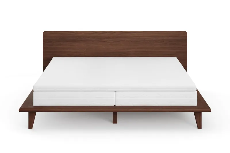 Gryning Sängram med Gavel 180x200 cm med Pocketresårmadrass 7 zoner och Bäddmadrass i Latex Tvättbar klädsel, Valnöt