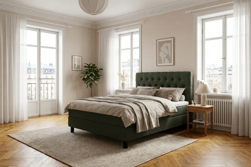 HVILA Classic Komplett Sängpaket 120x200 cm Kontinentalsäng med diamant sänggavel - Grön - Möbler - Säng - Komplett sängpaket