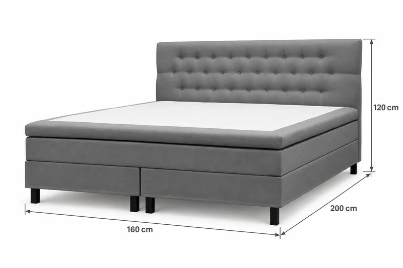 HVILA Classic Komplett Sängpaket 160x200 cm Kontinentalsäng med diamant sänggavel - Grå - Möbler - Säng - Komplett sängpaket
