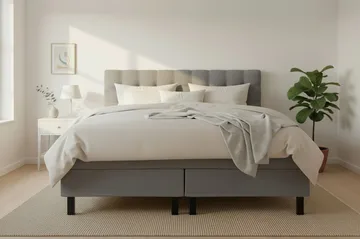 HVILA Classic Komplett Sängpaket 160x200 cm Kontinentalsäng med rutad sänggavel - Grå - Möbler - Säng - Kontinentalsäng