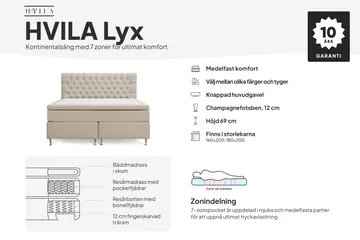 HVILA Lyx Komplett Sängpaket 180x200 cm Kontinentalsäng med knappad sänggavel - Beige - Möbler - Säng - Kontinentalsäng