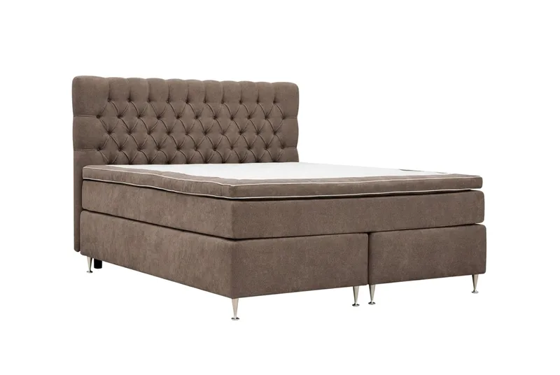 HVILA Lyx Komplett Sängpaket 180x200 cm Kontinentalsäng med knappad sänggavel i chenille - Mörkbrun - Möbler - Säng - Komplett sängpaket