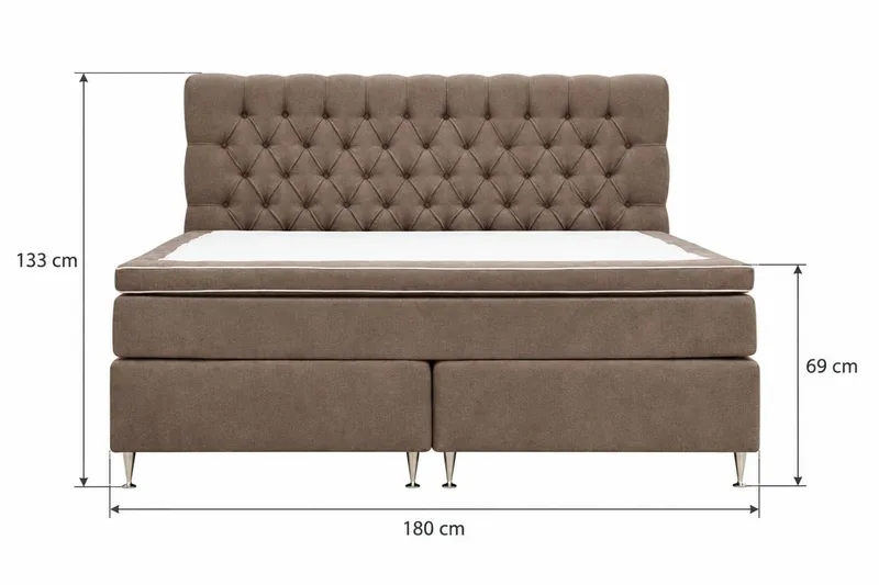 HVILA Lyx Komplett Sängpaket 180x200 cm Kontinentalsäng med knappad sänggavel i chenille - Mörkbrun - Möbler - Säng - Komplett sängpaket