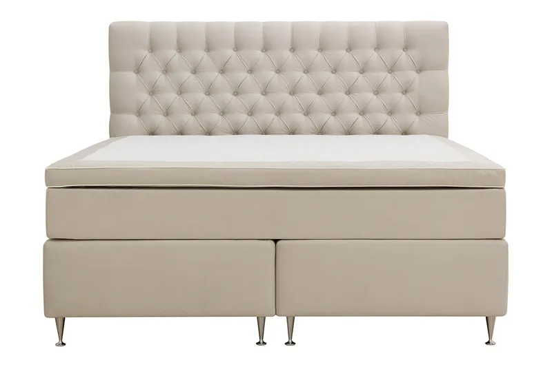 HVILA Lyx Komplett Sängpaket 180x200 cm Kontinentalsäng med knappad sänggavel i sammet, Beige