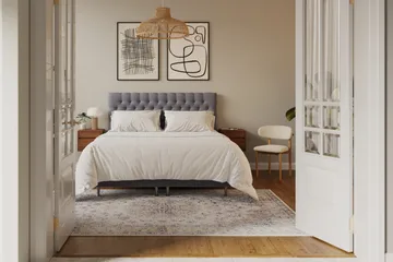 HVILA Lyx Komplett Sängpaket 180x200 cm Kontinentalsäng med knappad sänggavel i sammet - Grå - Möbler - Säng - Kontinentalsäng