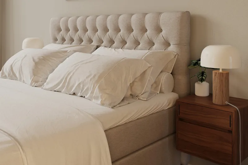 HVILA Lyx Komplett Sängpaket 180x200 cm Kontinentalsäng med knappad sänggavel - Ljusbeige - Möbler - Säng - Kontinentalsäng
