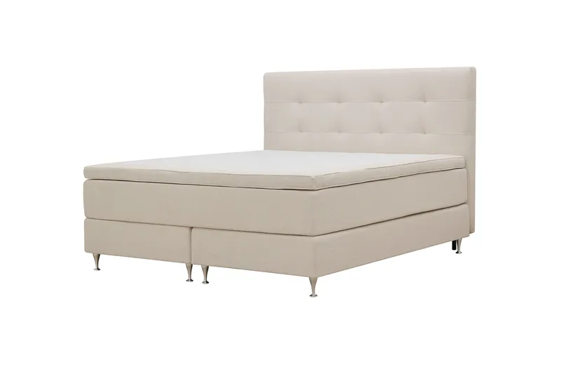 HVILA Premium Komplett Sängpaket 160x200 cm Kontinentalsäng med Sänggavel - Ljusbeige Bouclé - Möbler - Säng - Komplett sängpaket