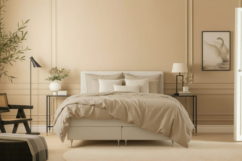 HVILA Premium Kontinentalsäng 160x200 cm - Ljusbeige Tyg - Möbler - Säng - Komplett sängpaket