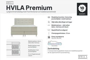 HVILA Premium Kontinentalsäng 160x200 cm - Ljusbeige Tyg - Möbler - Säng - Komplett sängpaket