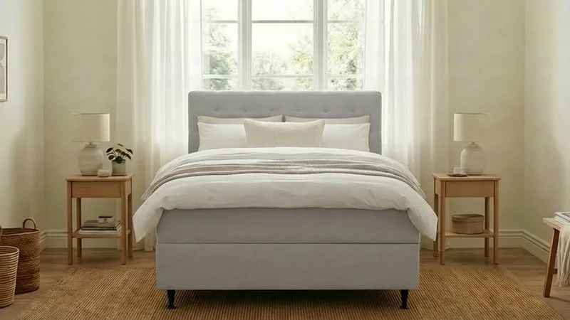HVILA Plus Komplett Sängpaket – Kontinentalsäng 120x200 cm i Tyg med Förvaring, Sänggavel + Bäddmadrass med Fasthetsgrad Mediumfast - Grå - Möbler - Säng - Kontinentalsäng