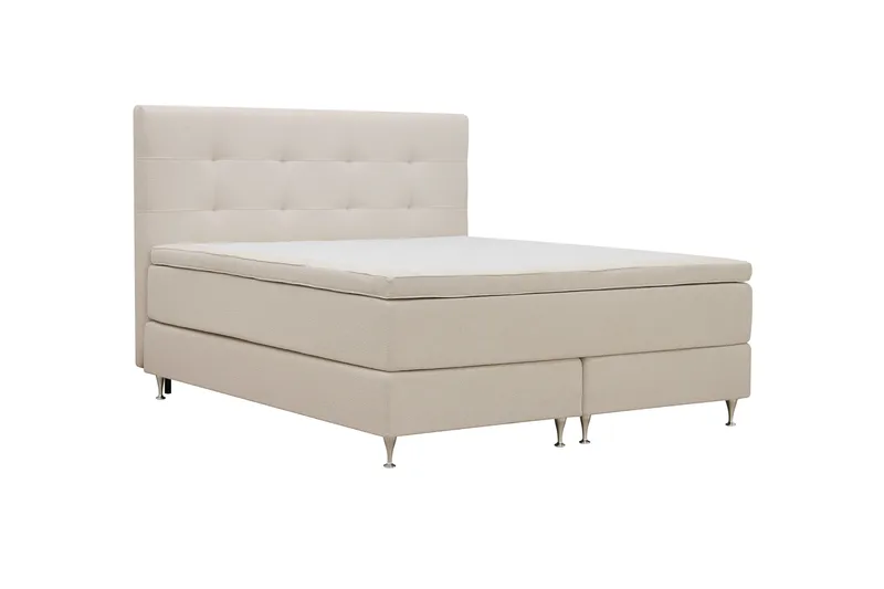 HVILA Premium Komplett Sängpaket 160x200 cm Kontinentalsäng med Sänggavel - Ljusbeige Bouclé - Möbler - Säng - Komplett sängpaket