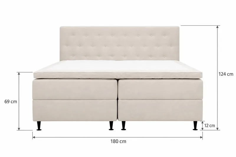 HVILA Plus Komplett Sängpaket – Kontinentalsäng 180x200 cm i Tyg med Förvaring, Sänggavel + Bäddmadrass - Ljusbeige - Möbler - Säng - Komplett sängpaket