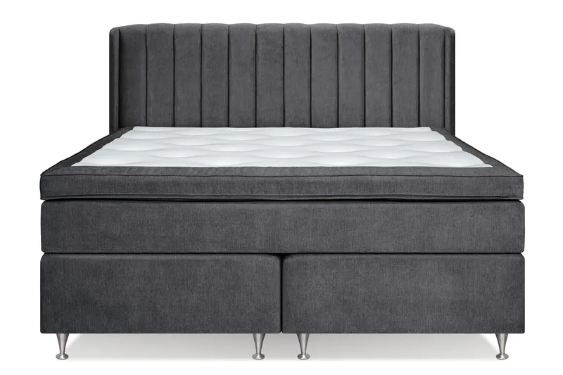 Joluma Komplett Sängpaket – Kontinentalsäng 160x200 cm i Tyg med Sänggavel + Bäddmadrass med Fasthetsgrad Fast/Medium, Mörkgrå