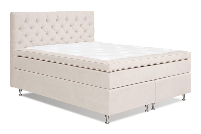Joluma Komplett Sängpaket – Kontinentalsäng 180x200 cm i Tyg med Sänggavel + Bäddmadrass med Fasthetsgrad Fast - Ljusbeige - Möbler - Säng - Kontinentalsäng