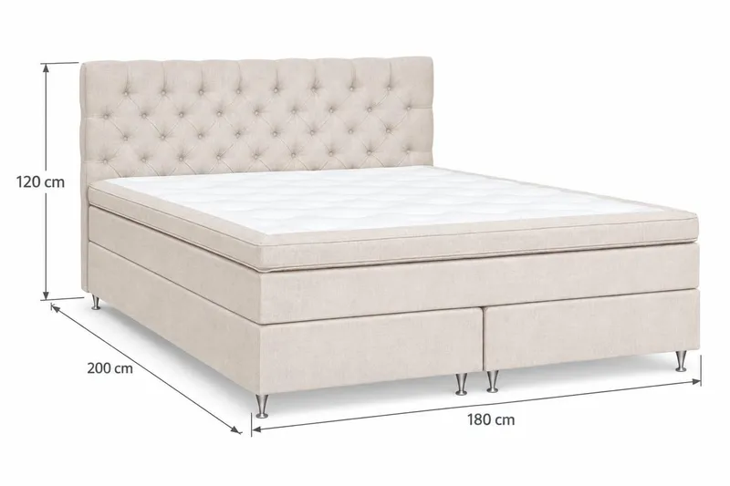 Joluma Komplett Sängpaket – Kontinentalsäng 180x200 cm i Tyg med Sänggavel + Bäddmadrass med Fasthetsgrad Fast - Ljusbeige - Möbler - Säng - Kontinentalsäng