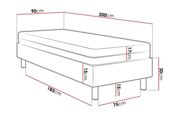 Adeliza Kontinentalsäng 90x200 cm+Panel 40 cm  Grå - Grå - Möbler - Säng - Sängram & sängstomme